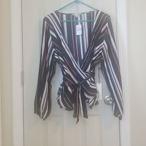 Balck, maroon, tan striped blouse